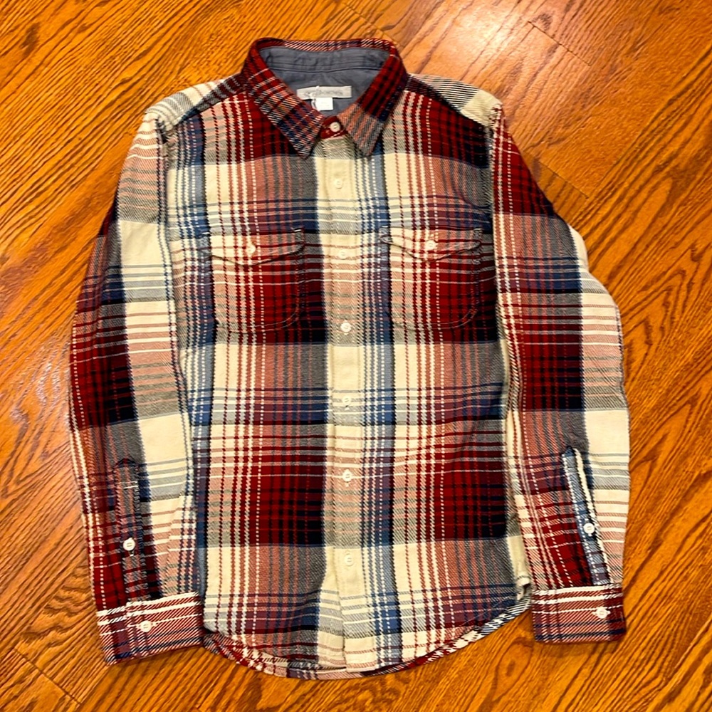 Outerknown men’s blanket shirt. Size M. Blue and rust plaid